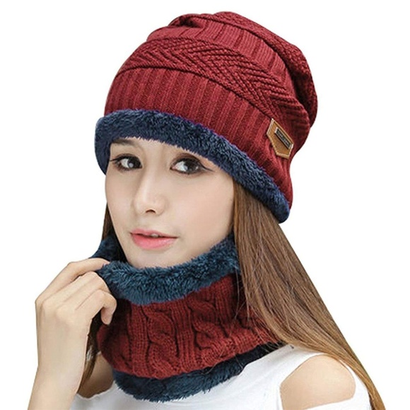 Accessories - Winter Knit Skull Cap Beanie Hat with Neck Gaiter